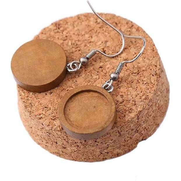 SHUANE 40pcs Wood cabochon Earring Base Settings Blank Stainless Steel Hooks DIY Accessories for Making Earrings (12MM Dia)