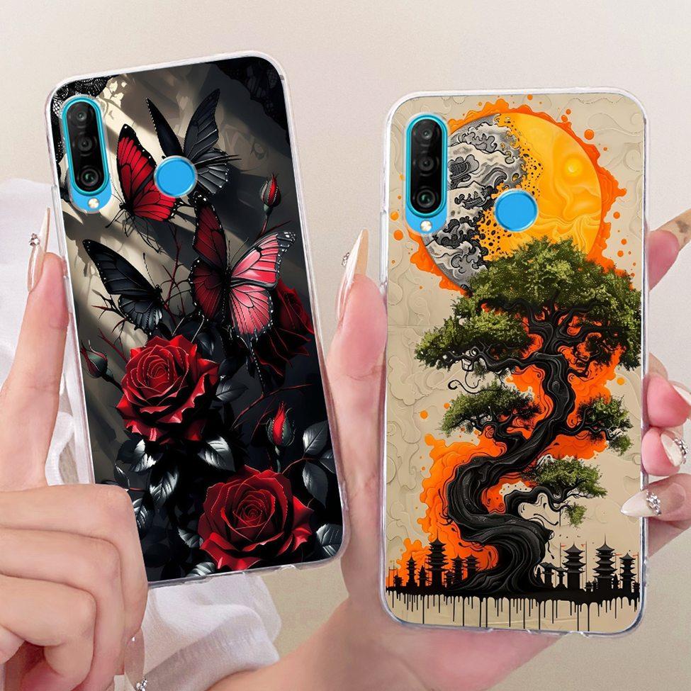 Transparent For Huawei P30 Lite Case Cover Cute Cat Fashion Butterfly Funny Painted Casing MAR-L01A MAR-L21A MAR-LX1A