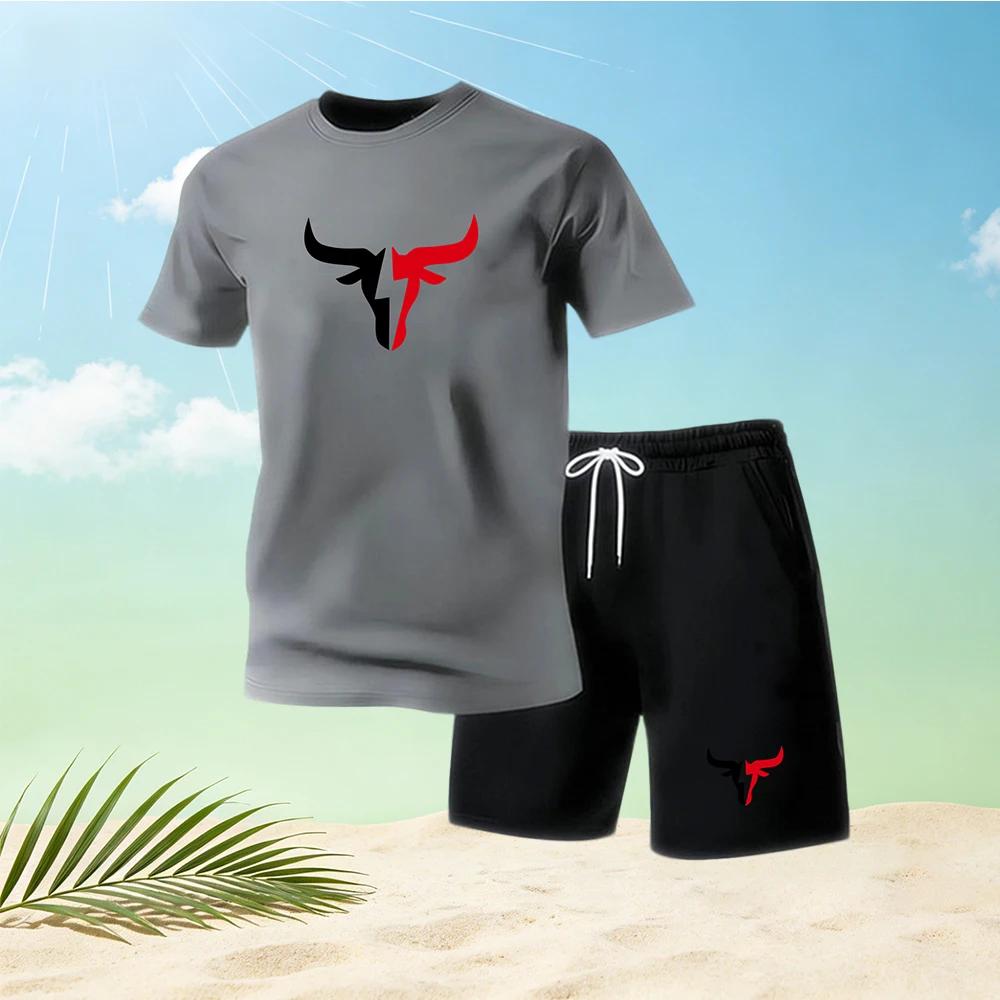 2026 Summer Men's Quick Drying Short Sleeved T-shirt and Shorts Set Urban Street Fashion Running Sports Two Piece Set Hot Sale