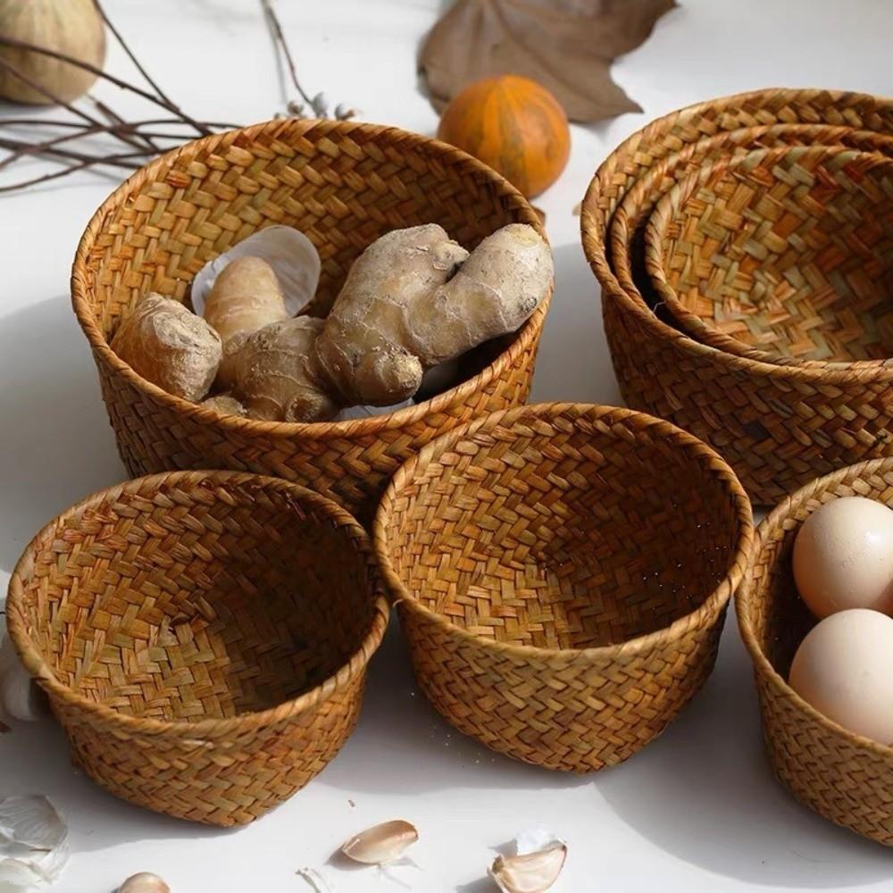 Home Desktop Decoration Rattan Storage Baskets Sundries Organizer Hand-woven Baskets