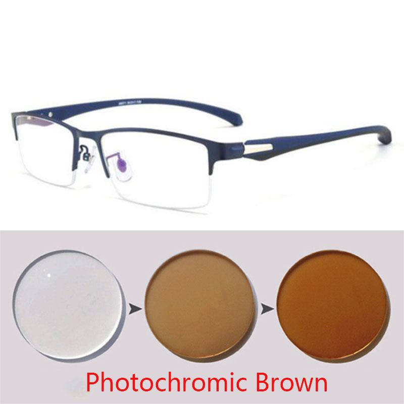 Men Half Metal Frame Photochromic Myopia Eyeglasses Women Chameleon Sun Prescription Glasses -0.5 -0.75 -1.0 -2 To -6