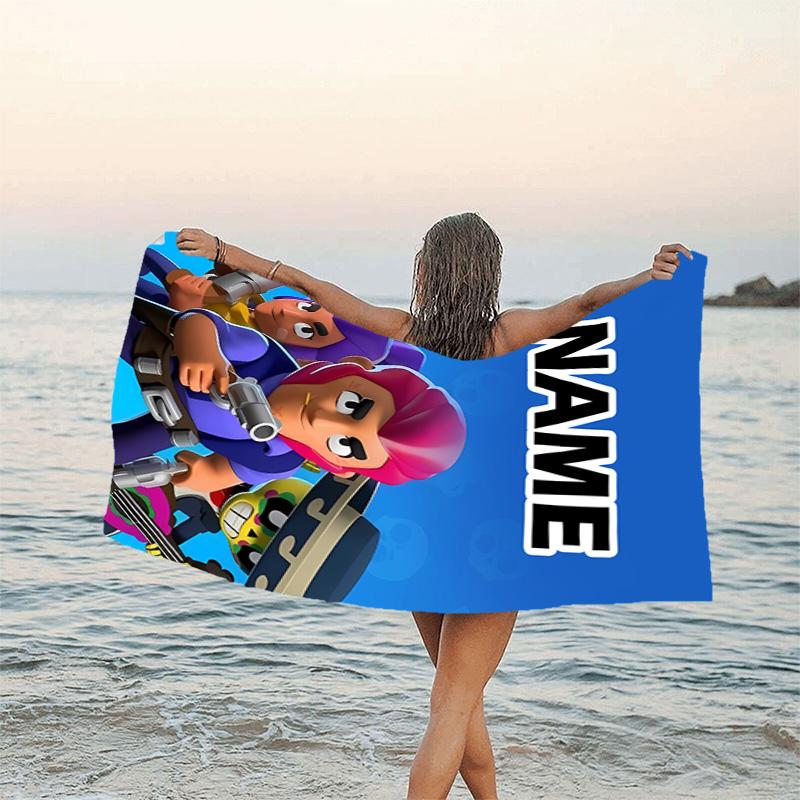 1pc Brawl Stars Beach Towel with Custom Name, Beach/Swimming/Bath/Picnic/Camping Towel, Suitable for Seaside Beaches