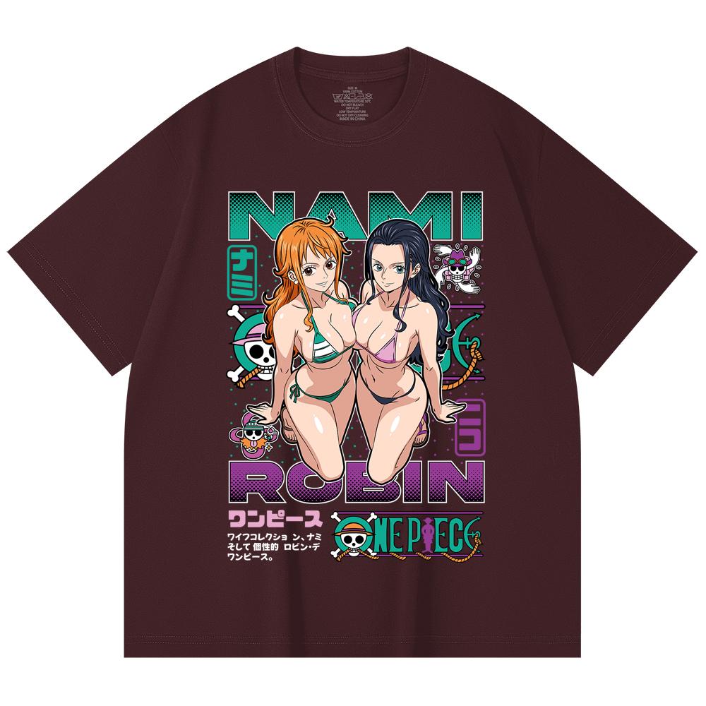 

230 Gsm 100% Cotton One Piece V54 Nami Robin Print Unisex Heavy Cotton T Shirt 2XL