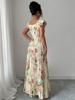 Women's Rose Print Flutter Sleeve Cinched Waist Dress, Casual Spring/Summer Wear