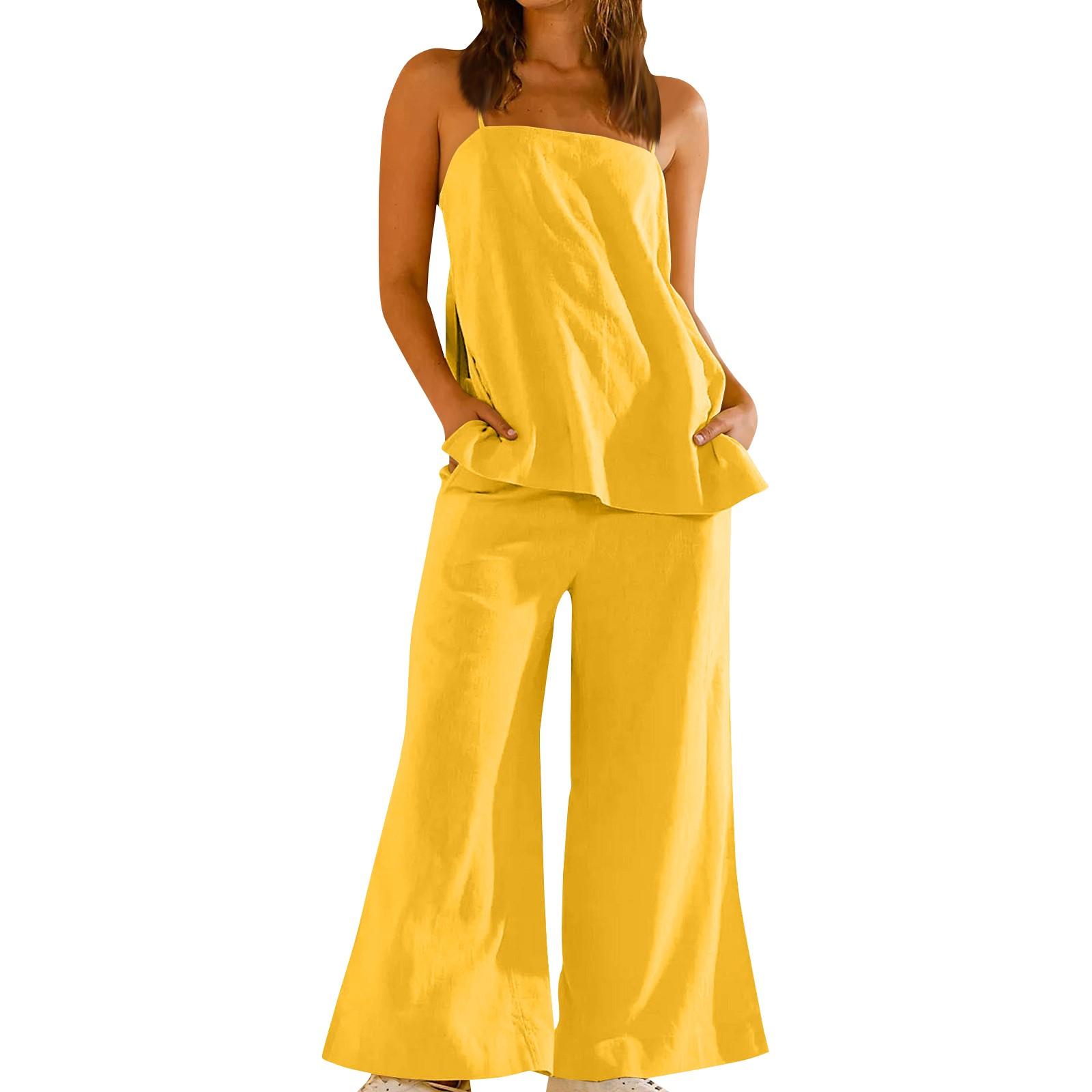 

Женский повседневный элегантный удобный спортивный жилет, брюки, повседневный короткий костюм XL жёлтый