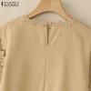 ZANZEA Women Summer Round Neck 3/4 Sleeve Casual Patchwork Lace Crochet Blouse