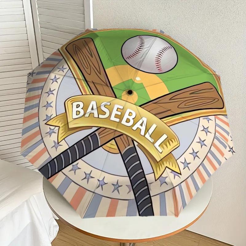 1pc Baseball Equipment Illustration Umbrella with Plastic Handle,Suitable for All Seasons Home Travel Outdoor UmbrellaDD072