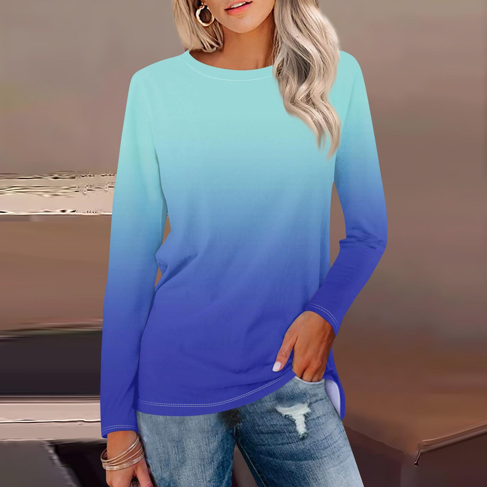 Женская рубашка с длинным рукавом и круглым вырезом с градиентным принтом — фото 4