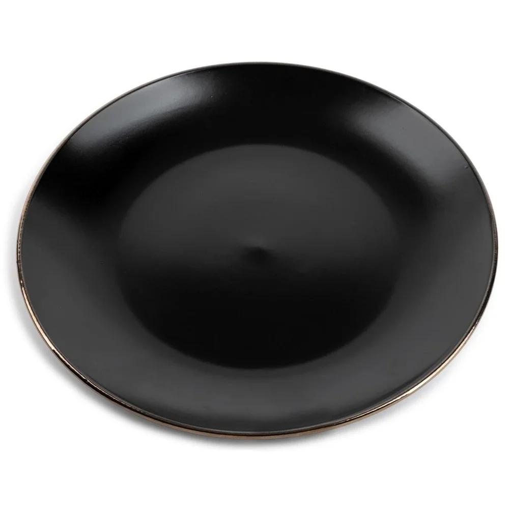 2 Pack Stoneware Salad Plates Round Microwave Dishwasher Safe Durable Casual Dining Entertaining Everyday Meals Black Onyx