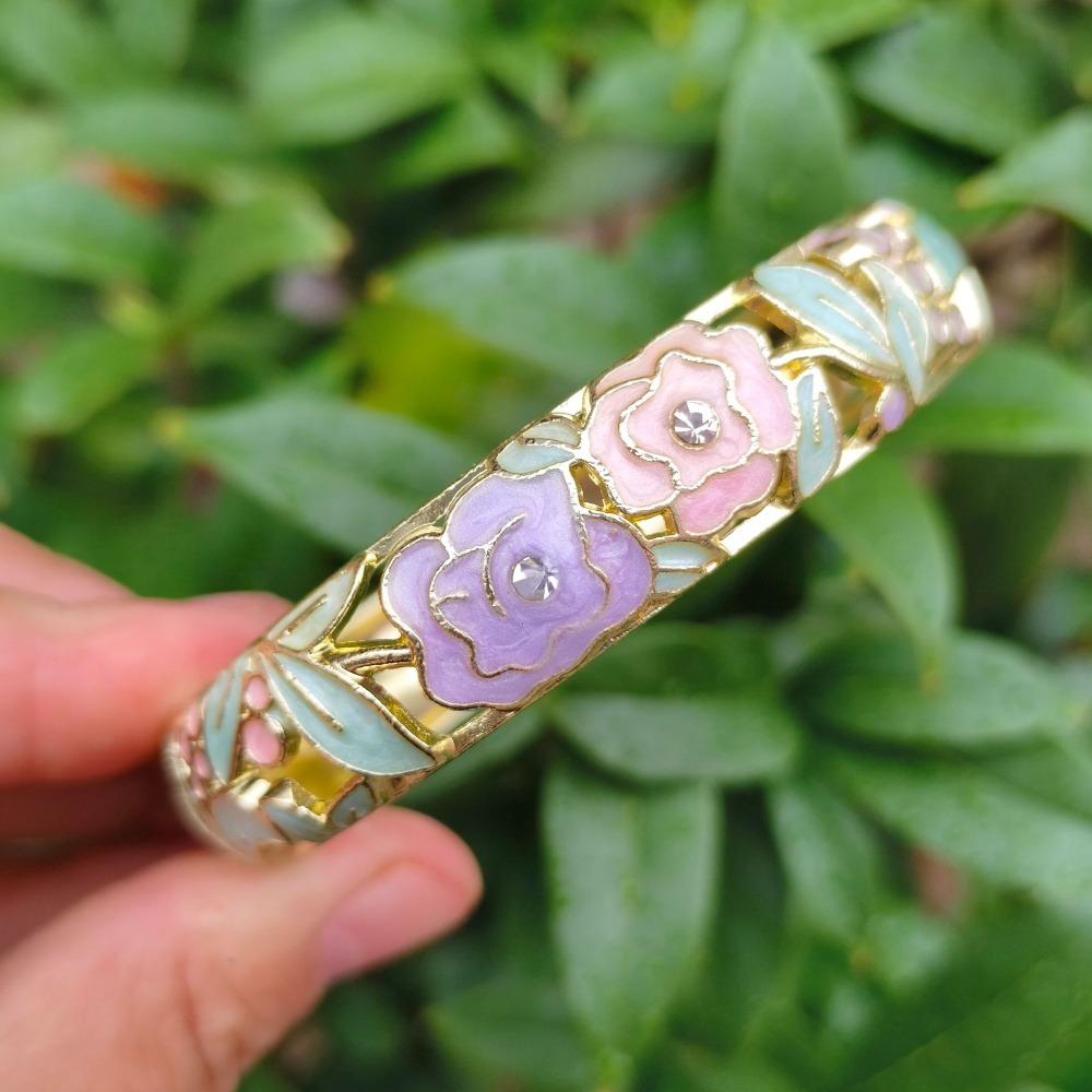 1,4 cm Pfingstrosen-Filigranblumen-Armreif Breiter Damen-Handarmreif Geschenke für Frauen Mädchen