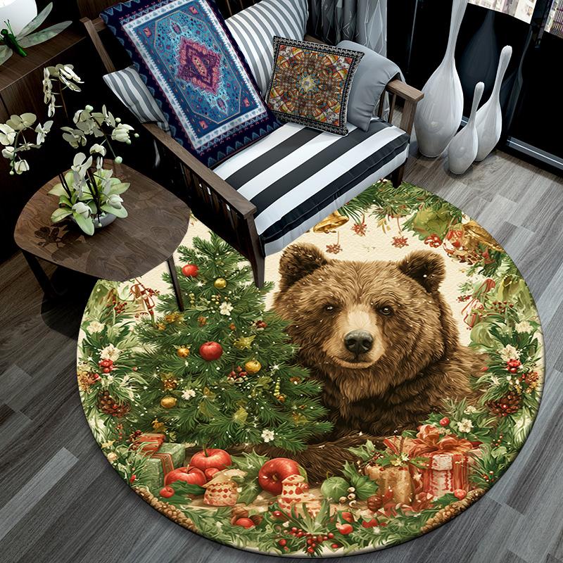 Runder Teppich mit Weihnachtstier-Muster, Teppich für Wohnzimmer, Schlafzimmer, Spielzimmer, Rutschfeste Bodenmatte, Feiertagsgeschenke und Geburtstagsgeschenke.