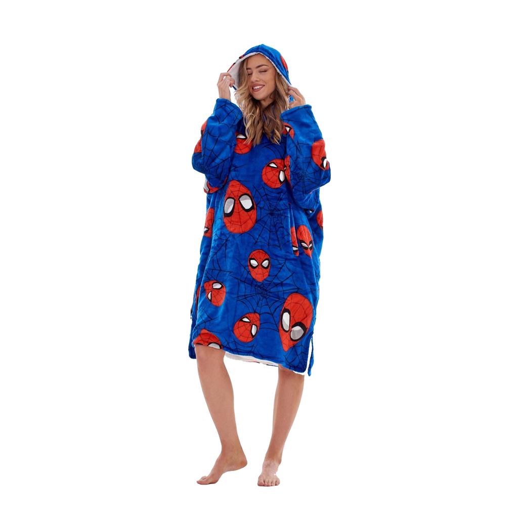 Spider-Man Childrens/Kids Fleece Sherpa Lined Oversized Blanket Hoodie