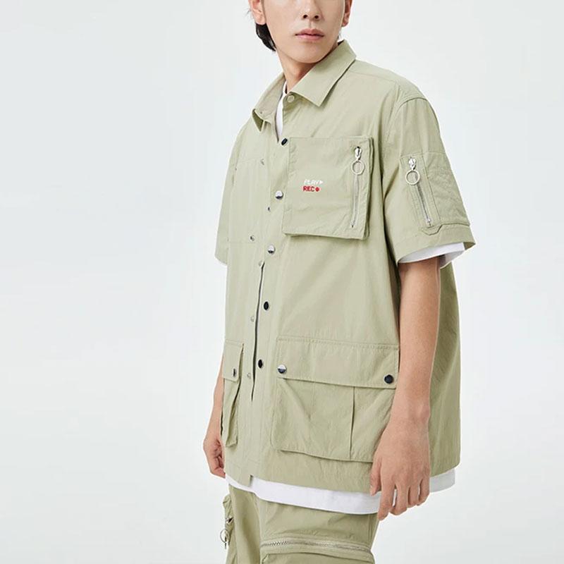 Li-Ning Letter Print Loose Casual Single-Breasted Short Sleeve Shirt Men Shirts Yew-Green AFDT157-3