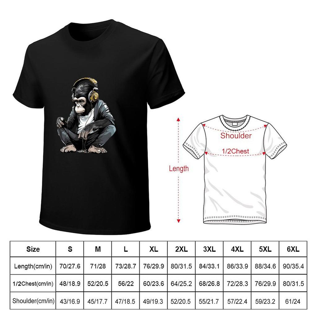 Banksy DJ Monkey Thinker with Headphones TShirt Short sleeve tee graphic tee shirt funny costumes t shirt men
