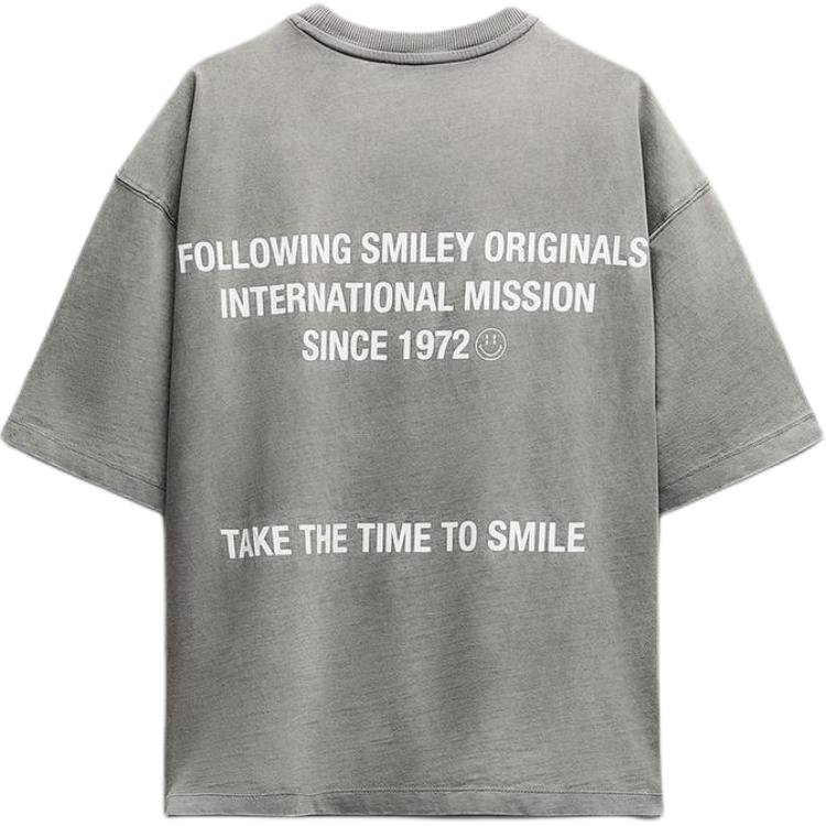 Zara Smiley Face Print Round Neck Short Sleeve T-Shirt Women tops Gray 6050325-802