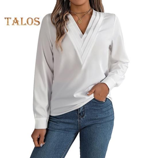 Dámské topy s vrstvami, výstřihem do V a dlouhým rukávem, jednobarevné, volný střih, ležérní topy, prodyšné, pro každodenní nošení