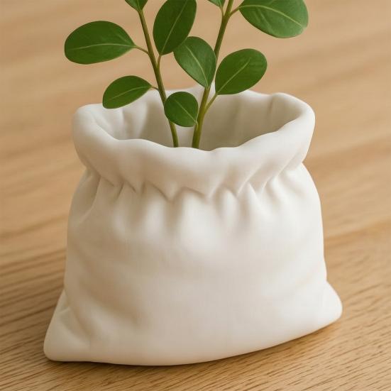 3D Printed Succulents Pots, Creative Cloth Bag Shape Flower Pots for Indoor Plants, Multi-Purpose Desktop Storage Holder, Minimalist Plant Pots Home