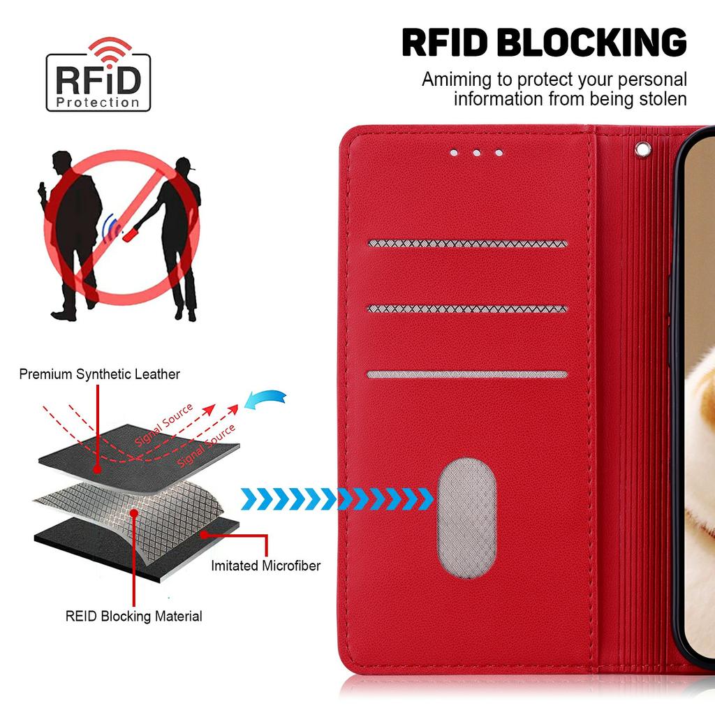 Etui dla Motorola Moto G05 4G/E15 4G z blokadą RFID, wzór kotka, TPU+skóra PU, pokrowiec na telefon