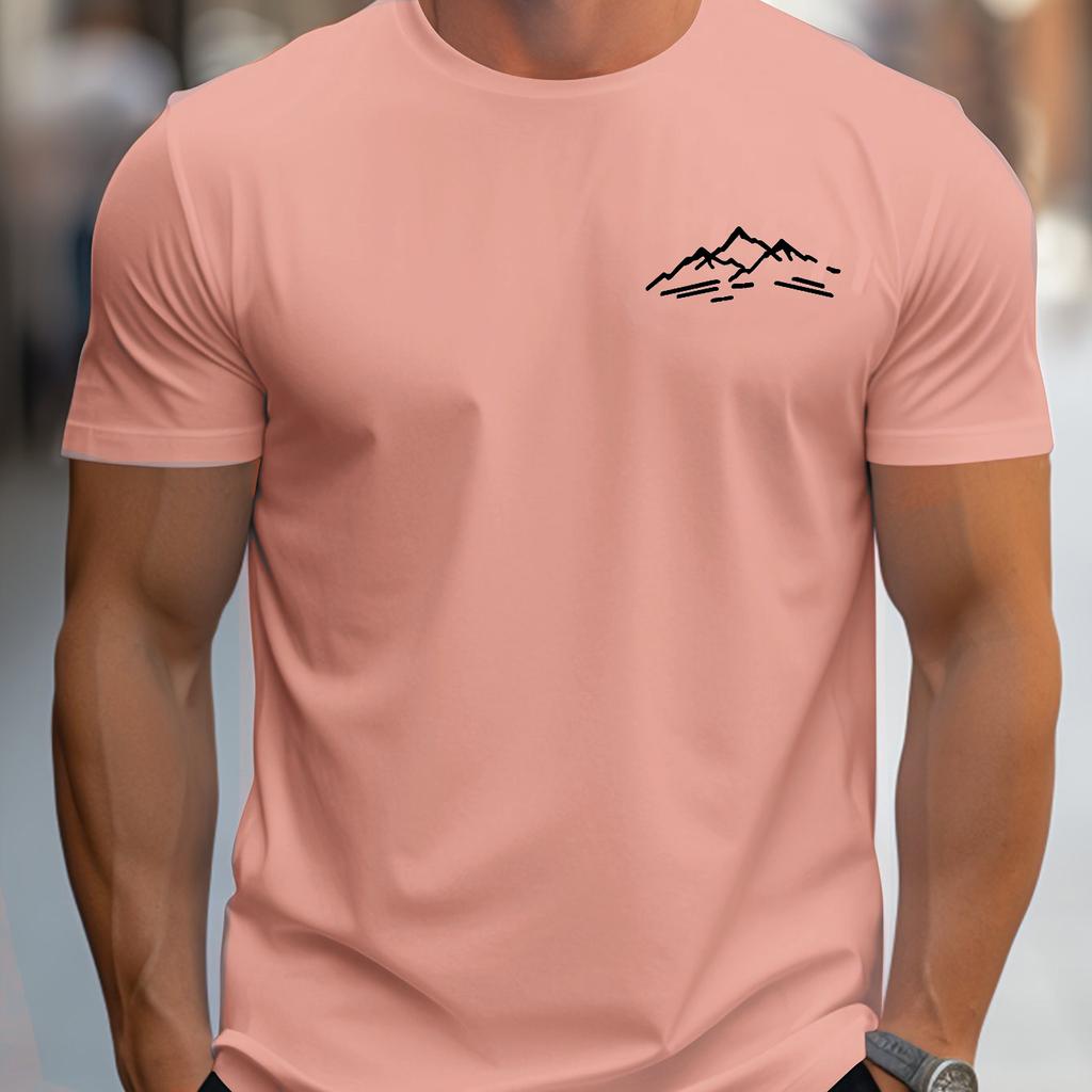 Summer Round Neck 3D Mountain Pattern Print T-shirts Fashionable Casual Short Sleeved Men's T-shirts