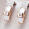 Unique Curved White Ceramic Women Golden Earrings White Zircon Glossy Square Personality Jewelry Match Rings