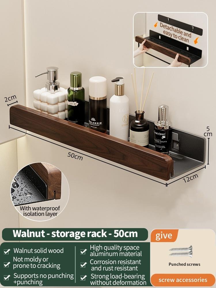 Upgraded Removable Walnut Wood Bathroom Shelf Punch‑Free Wall Mounted Storage Organizer