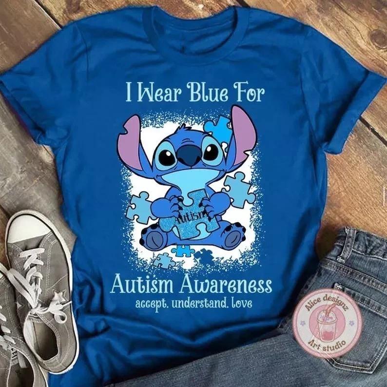I Wear Blue For Autism Awareness Shirt, Stitch Disney Autism Shirt 2XL