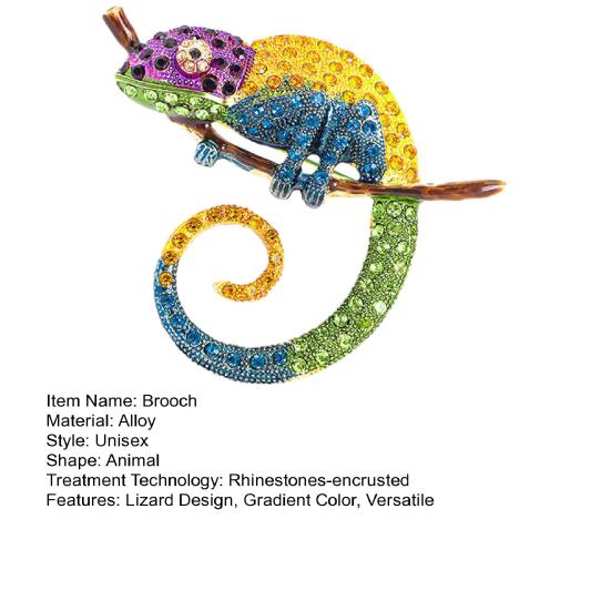 Brooch Versatile Lizard Gecko Pin Sparkling Rhinestones Inlaid Glossy Fade-Resistant Finish Badge Sweaters Scarves Handbags Hats