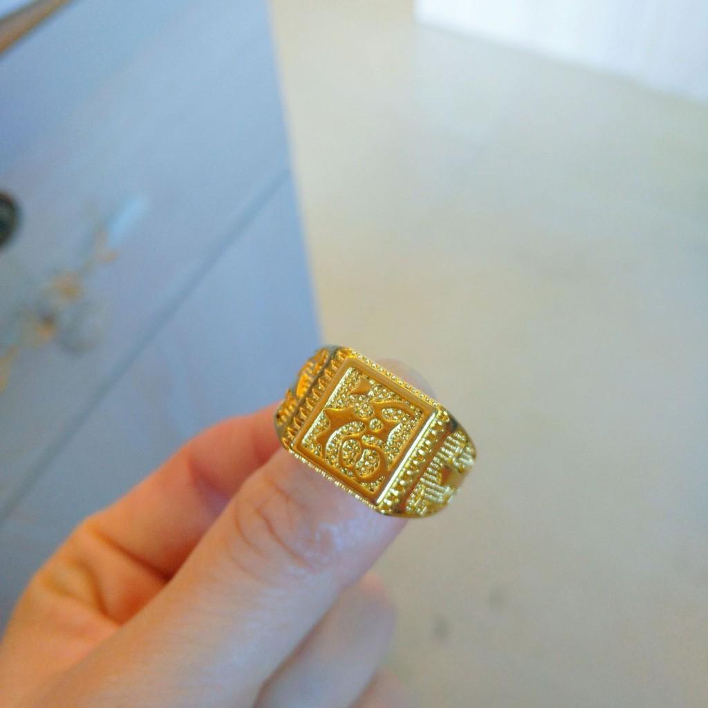 Lucky Stylish Square Wealth Mens Ring Adjustable Gold Plated Accessory Fashion