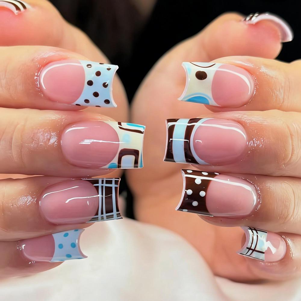 European & American Black and White Stripe Polka Dot False Nails