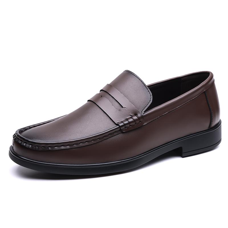 Fashion Brand Comfortable Round Toe Business Casual Leather Shoes Summer New Men Top Layer Cowhide Hollow Breathable Bean Shoes