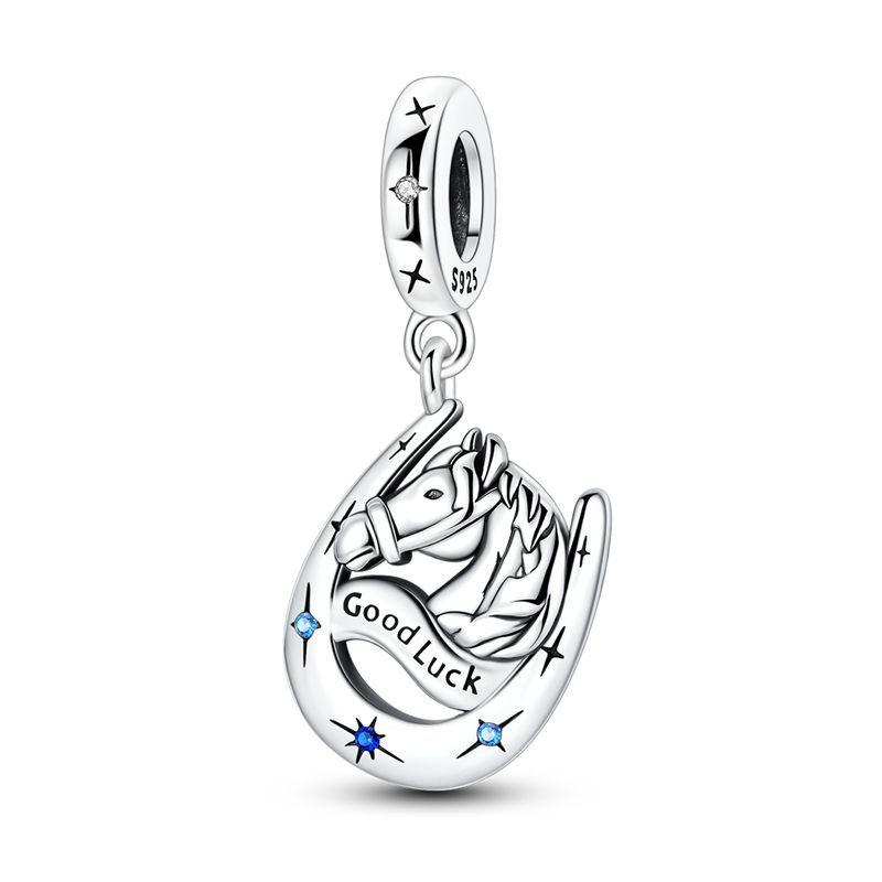 925 Silver Charms Horse Horseshoe Carrousel Earring Beads Pendant Bracelets Necklaces Womens DIY Jewelry Gift