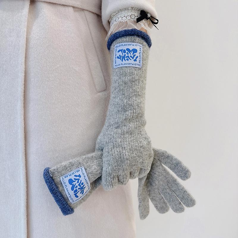 Winter Contains Wool Playful Touchscreen Design Gift Thickened Warmth Colorblock Comfortable Long Gloves Versatile Multi-Color