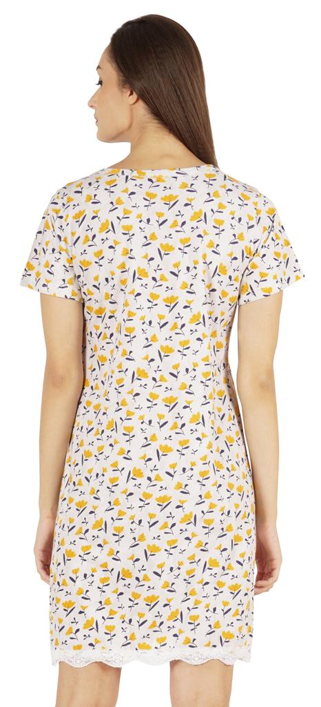 Inkmeso Printed V-Neck Nightgown Sleepwear For Womens Nightshirt Soft Button