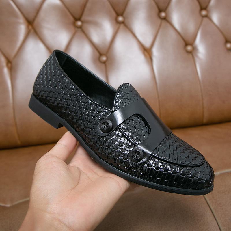 Men s Fashion Woven Leather Slip-On Monk Shoes - Korean Style, Large Size Moccasins 46