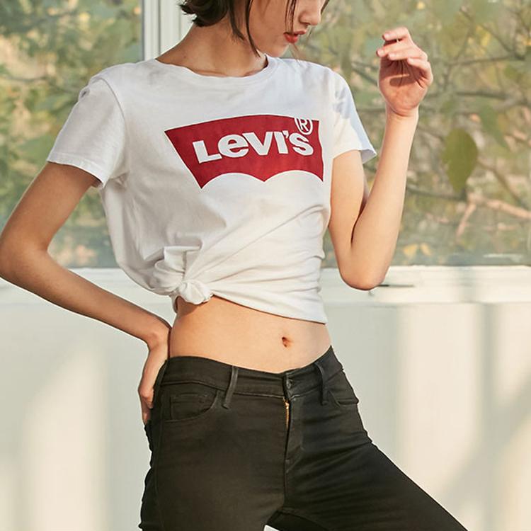 Футболка с круглым вырезом и принтом логотипа Levis, женская, белая 17369-0053
