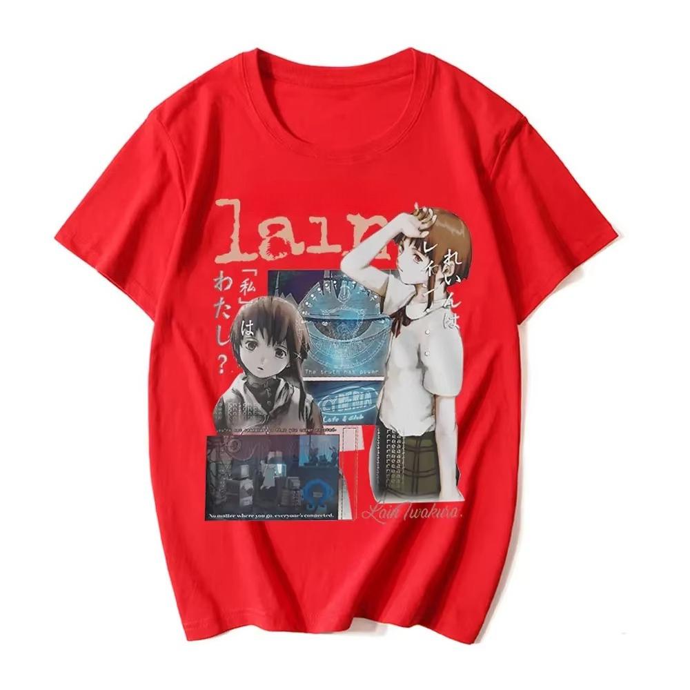 

Manga TV Series Experiment Lain T-shirt Iwakura Anime Girls Sci-fi Couple Short Sleeve Family T-shirt Printed Pure Cotton Casual 4XL