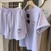 Bestselling Casual Letter Print Sportswear Set with Round Neck, Short Sleeves, and Drawstring Shorts - Perfect for Home or Outings