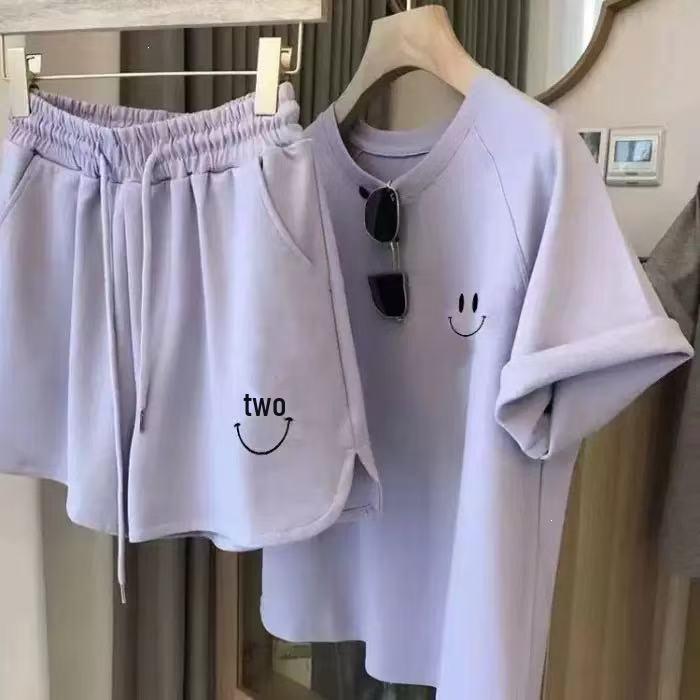 Bestselling Casual Letter Print Sportswear Set with Round Neck, Short Sleeves, and Drawstring Shorts - Perfect for Home or Outings