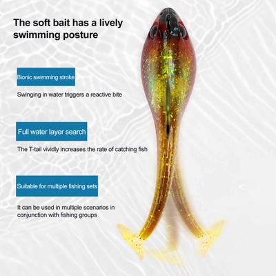 6Pcs Soft Fishing Lures Artificial Baits with Sharp Hook Realistic Looking Bright Color T-Tail Fake Baits Swimbait Fishing Tackle