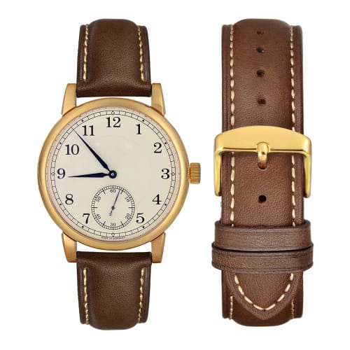 WOCCI 24mm Replacement Watch Strap, Vintage Genuine Leather Watch Band, Dark Brown with Gold Buckle