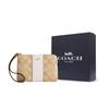 Coach Corner Zip Wristlet 15 Striped Signature Coated Canvas And Recycled Leather Clutch Mini Women clutch Light-Khaki CR945-IMWQJ