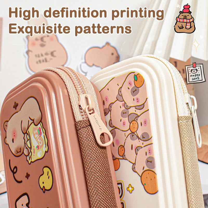 Cute Large Capacity Capybara Pen Bag Waterproof Single Layer Stationery Storage Bag Zipper Funny Pen Pouch Children
