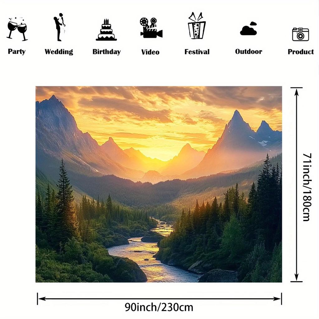 1pc Serene Mountain Landscape Tapestry Vibrant Sunset Sky Lush Forest Wall Hanging Polyester Material Perfect for Room Dec
