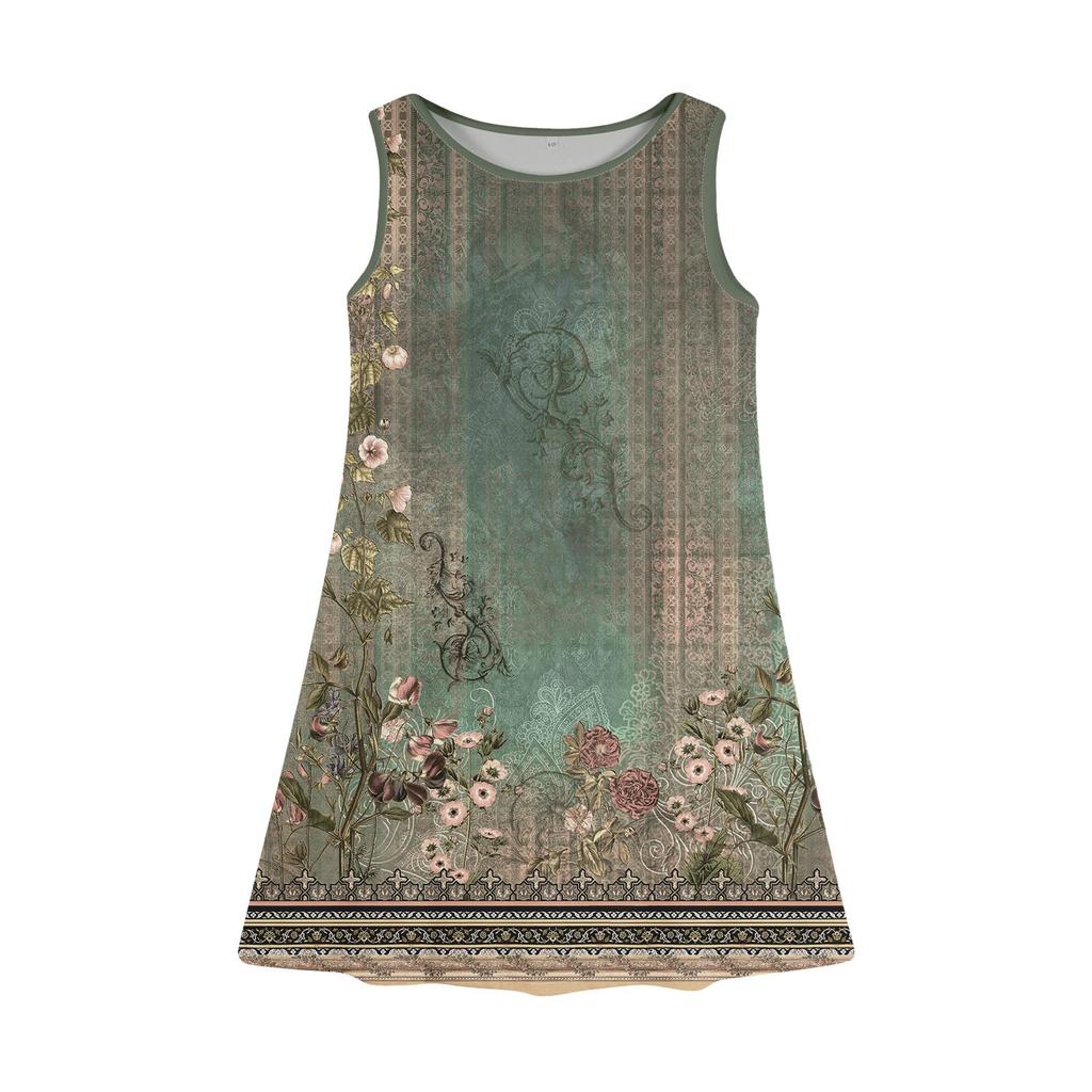Girl Summer Dress Sleeveless Printed Color Casual Dress