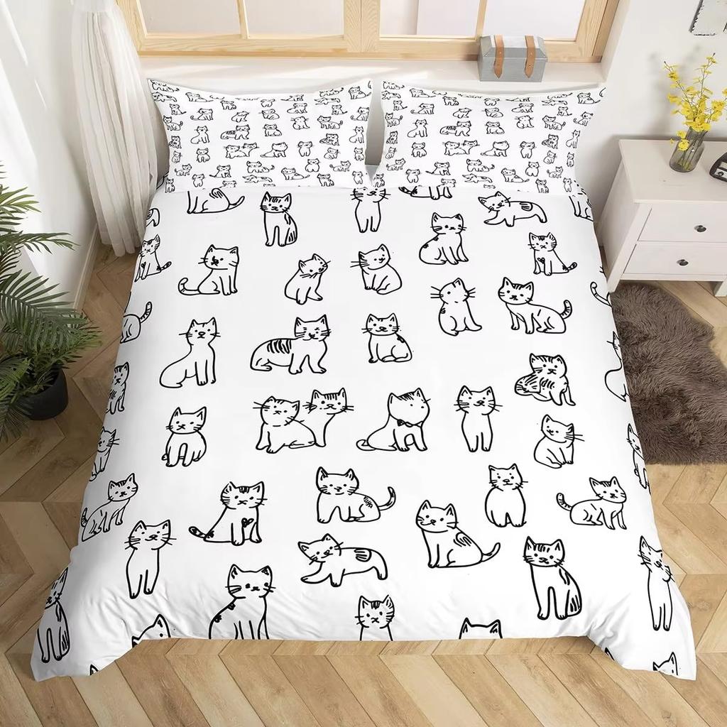 Cute Cat Duvet Cover Set Boys Girls Adults Animal Printed Bedding Set Pet Theme Comforter Cover Pet Quilt Covers with Pillowcase