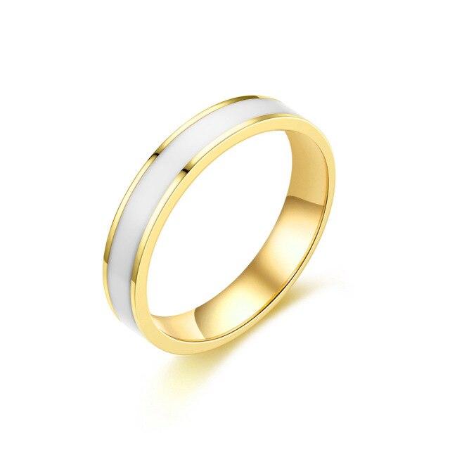 Bxzyrt 4mm Partner Fingerring Edelstahl Schwarz Weiß Epoxid Mädchen Ringe Männer Partnerringe Frauen Goldfarbe Verlobungsringe Schmuck Trendige Ringe