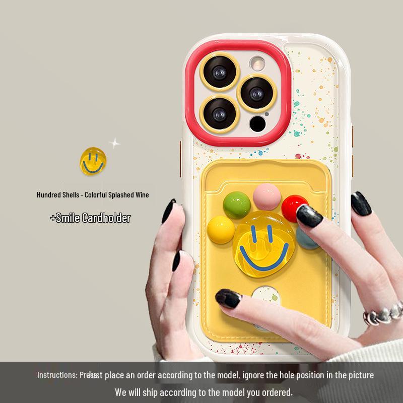 3D Smiley Face Polka Dot Case with Lanyard & Card Holder for iPhone 15 Pro Max/14/13 iPhone 15