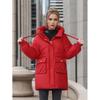 Damen Mittellange Rote Daunen Baumwolle Winterjacke 2023 - Koreanischer Stil Lockerer Brotmantel