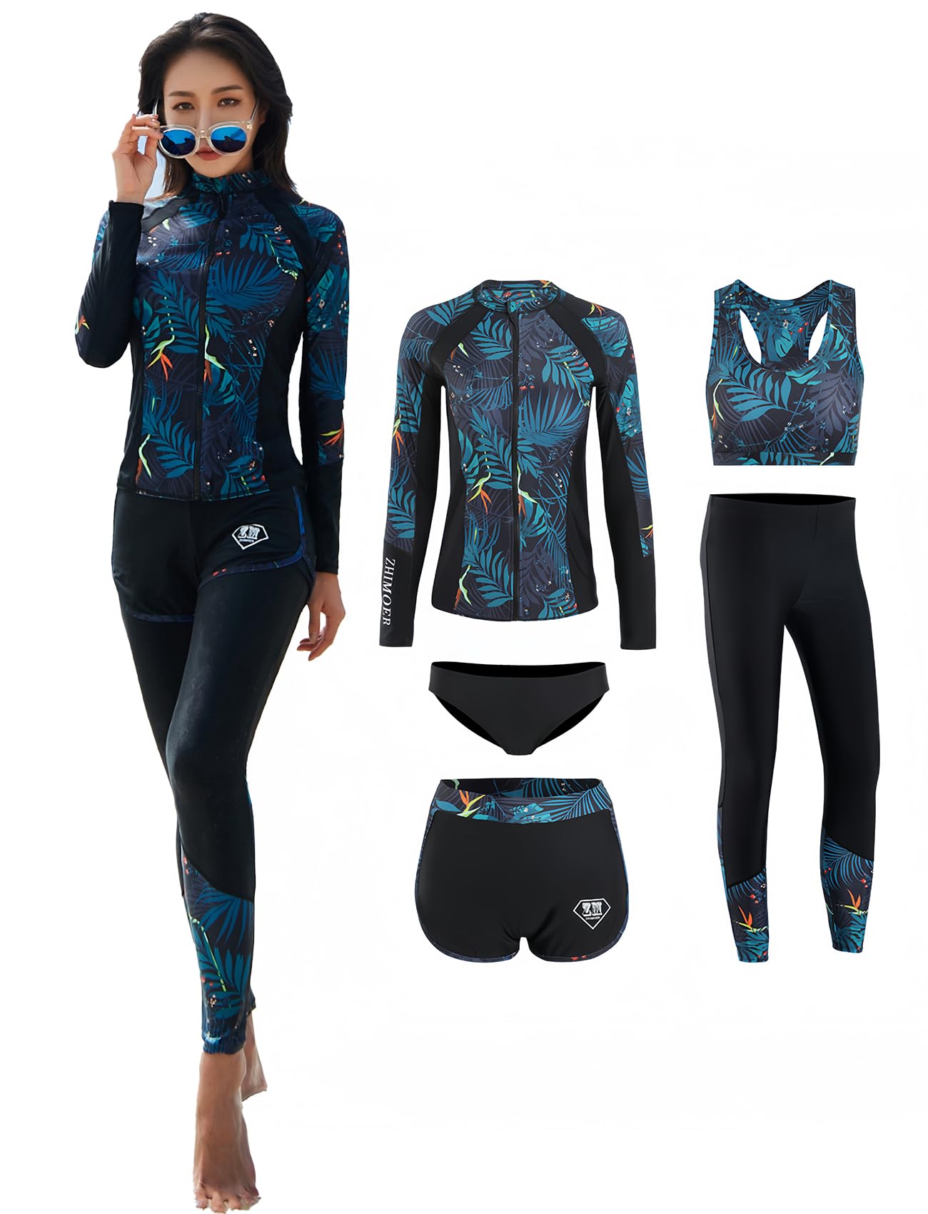 

Beatgos Women s 5-Piece Rash Guard Swimsuit, Long Sleeve, UPF 50+ UV Protection, Fitness, Cute, Amphibious (Women s 2030 L)