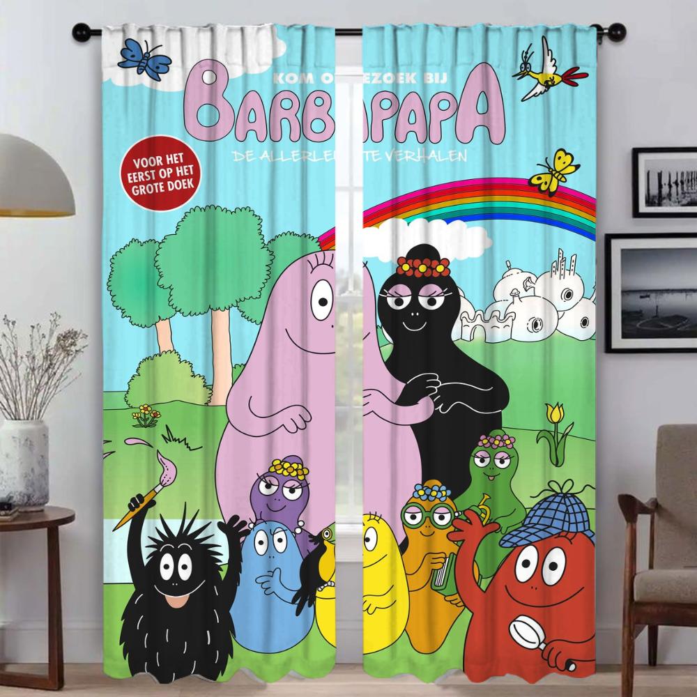 Kitchen Curtains 2 Pieces Les Barbapapas Curtains for Bedroom Shades Partition Window Curtain Halloween Decoration Living Room